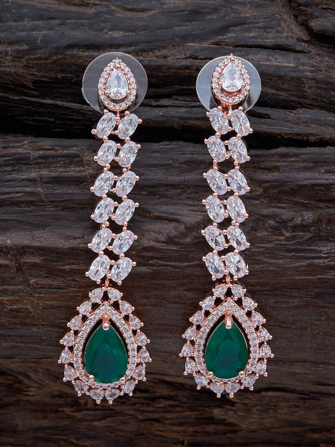 

Kushal's Fashion Jewellery Rose-Gold Plated Cubic Zirconia Drop Earrings, Green