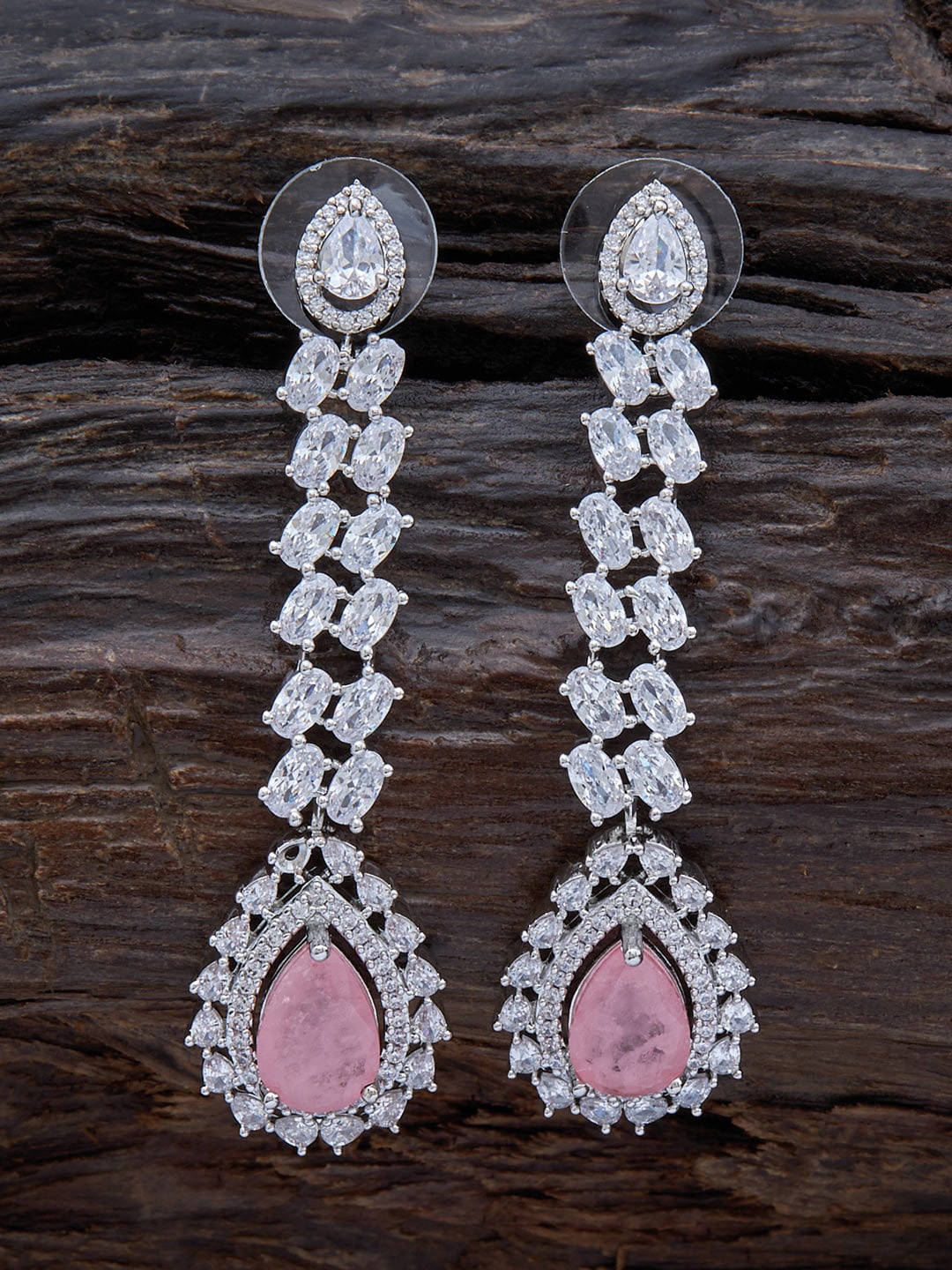 

Kushal's Fashion Jewellery Rhodium Plated Cubic Zirconia Drop Earrings, Pink
