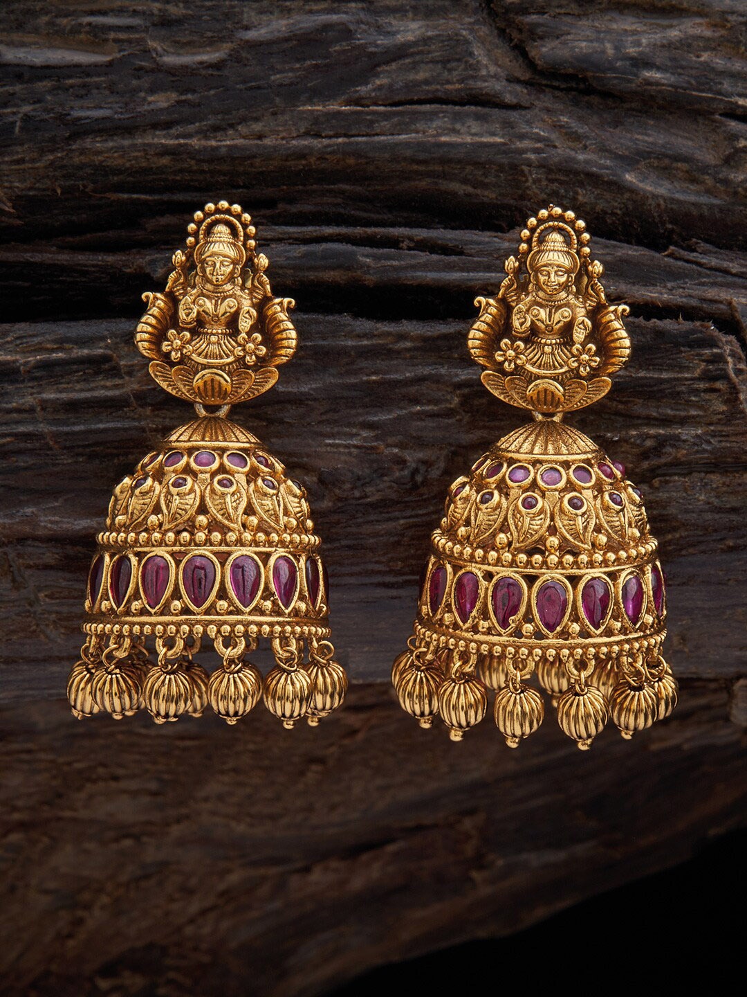 

Kushal's Fashion Jewellery Classic Temple Jhumkas Earrings, Red