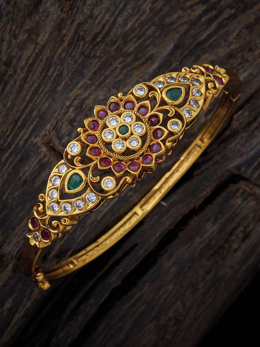 

Kushal's Fashion Jewellery Women Gold-Plated Stone Studded Antique Kada Bracelet, Pink