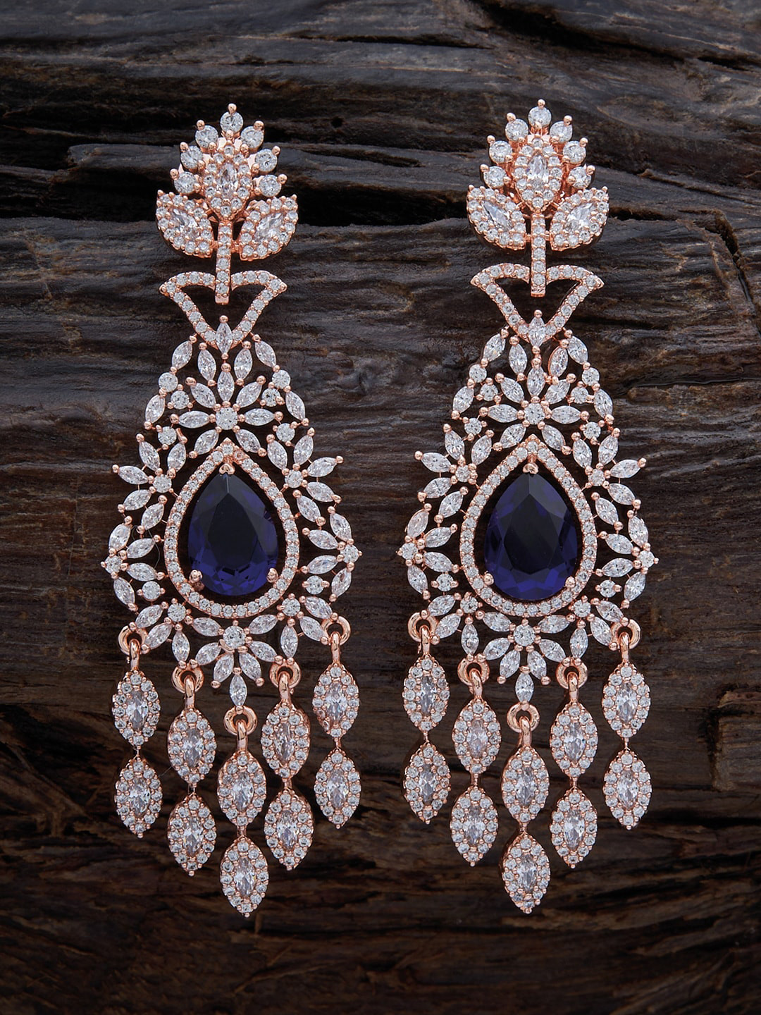 

Kushal's Fashion Jewellery Rose-Gold Plated Classic Drop Earrings, Blue