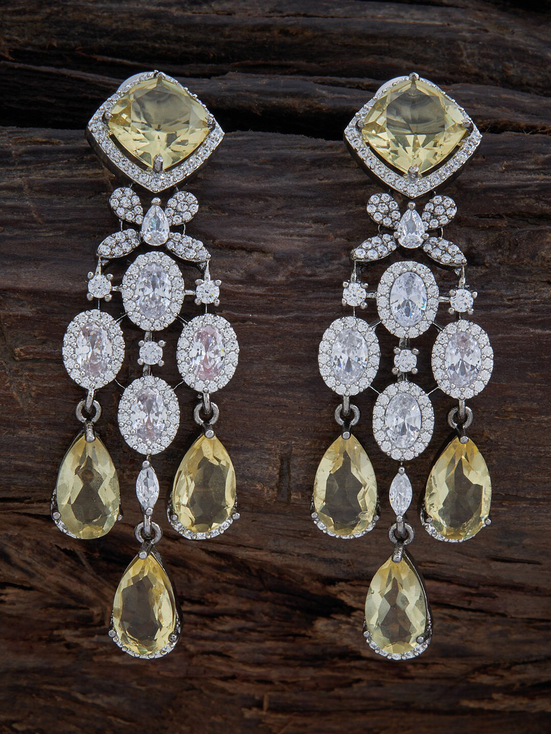 

Kushal's Fashion Jewellery Women Rhodium Plated Teardrop Shaped Drop Earrings, Yellow