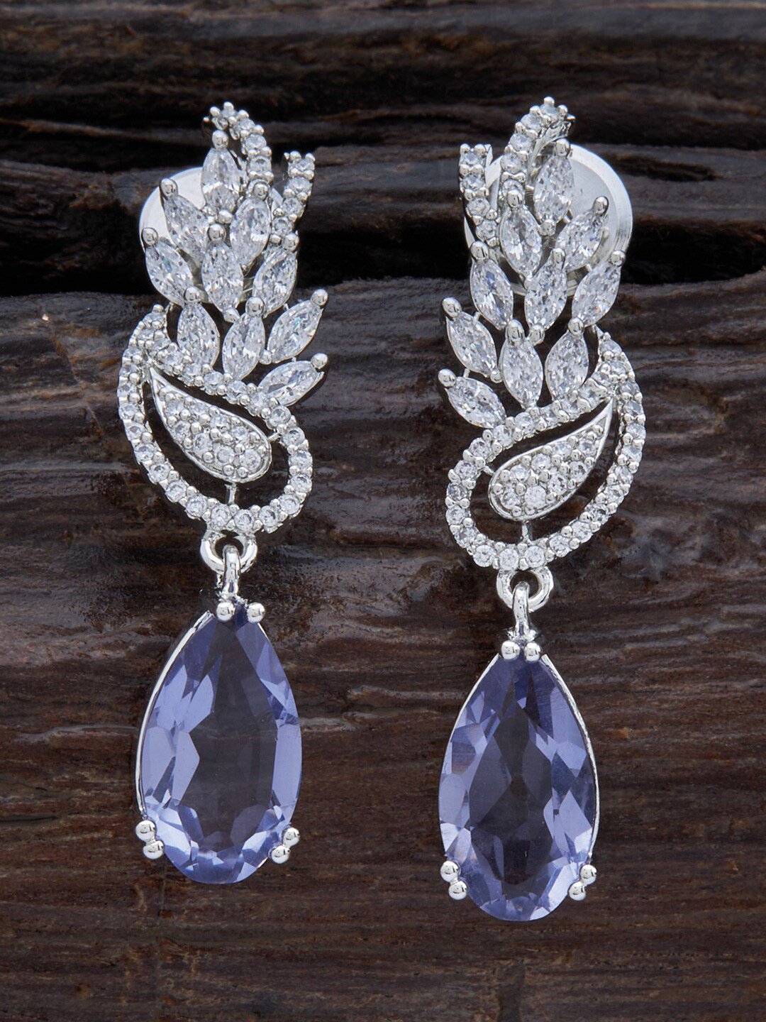 

Kushal's Fashion Jewellery Women Rhodium Plated Teardrop Shaped Drop Earrings, Blue