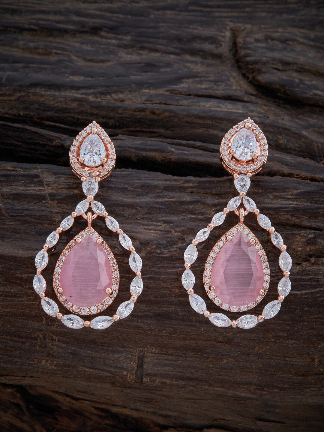 

Kushal's Fashion Jewellery Women Rose-Gold Plated Teardrop Shaped Drop Earrings, Pink