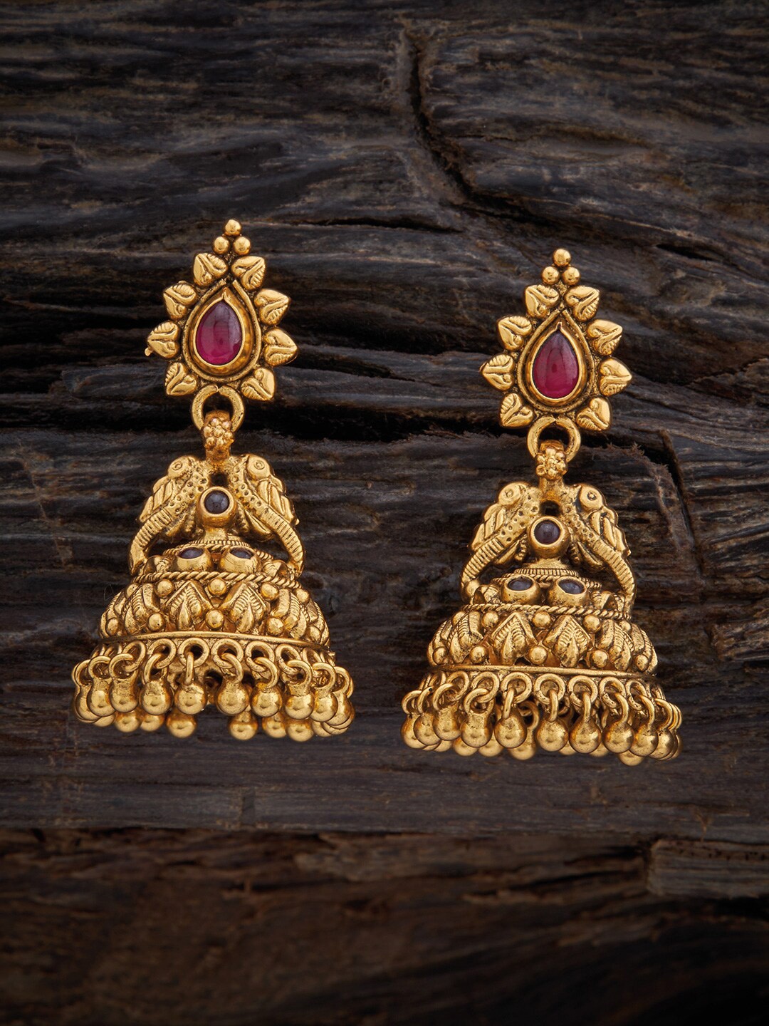 

Kushal's Fashion Jewellery Women 92.5 Pure Silver Gold-Plated Classic Jhumkas Earrings, Red