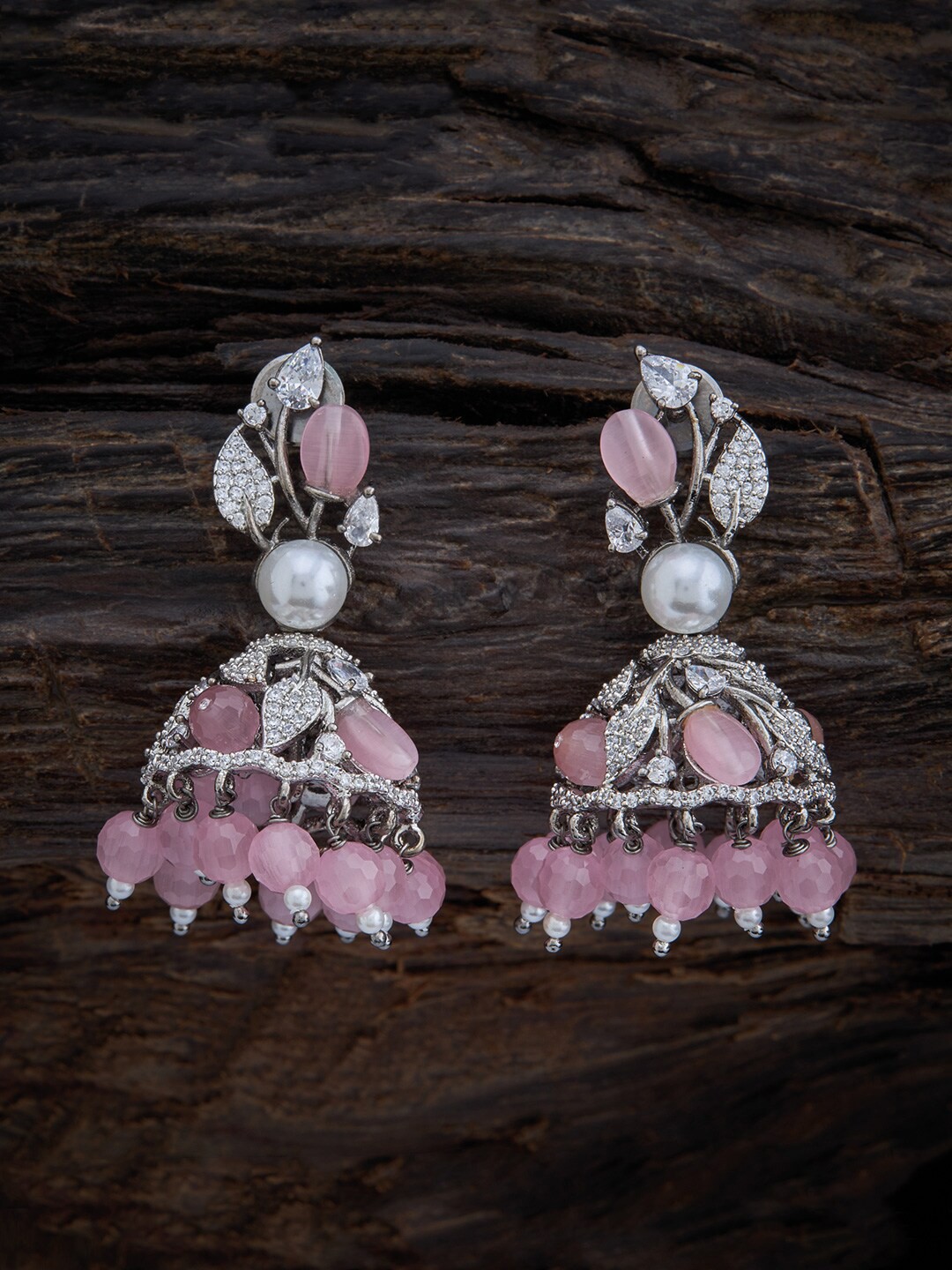 

Kushal's Fashion Jewellery Women Rhodium-plated Floral Jhumkas Earrings, Pink