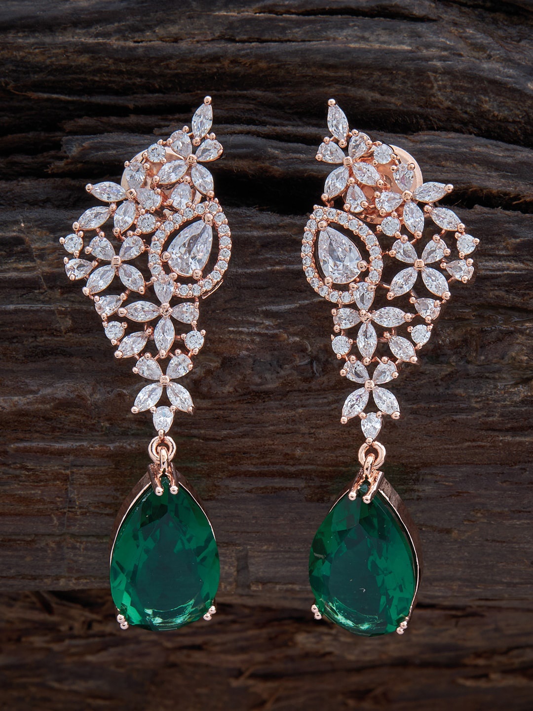 

Kushal's Fashion Jewellery Women Rose-Gold Plated Floral Drop Earrings, Green