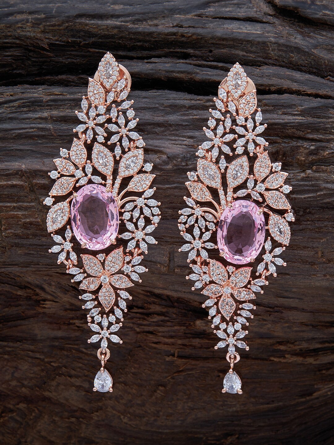 

Kushal's Fashion Jewellery Rose-Gold Plated Floral Drop Earrings, Pink