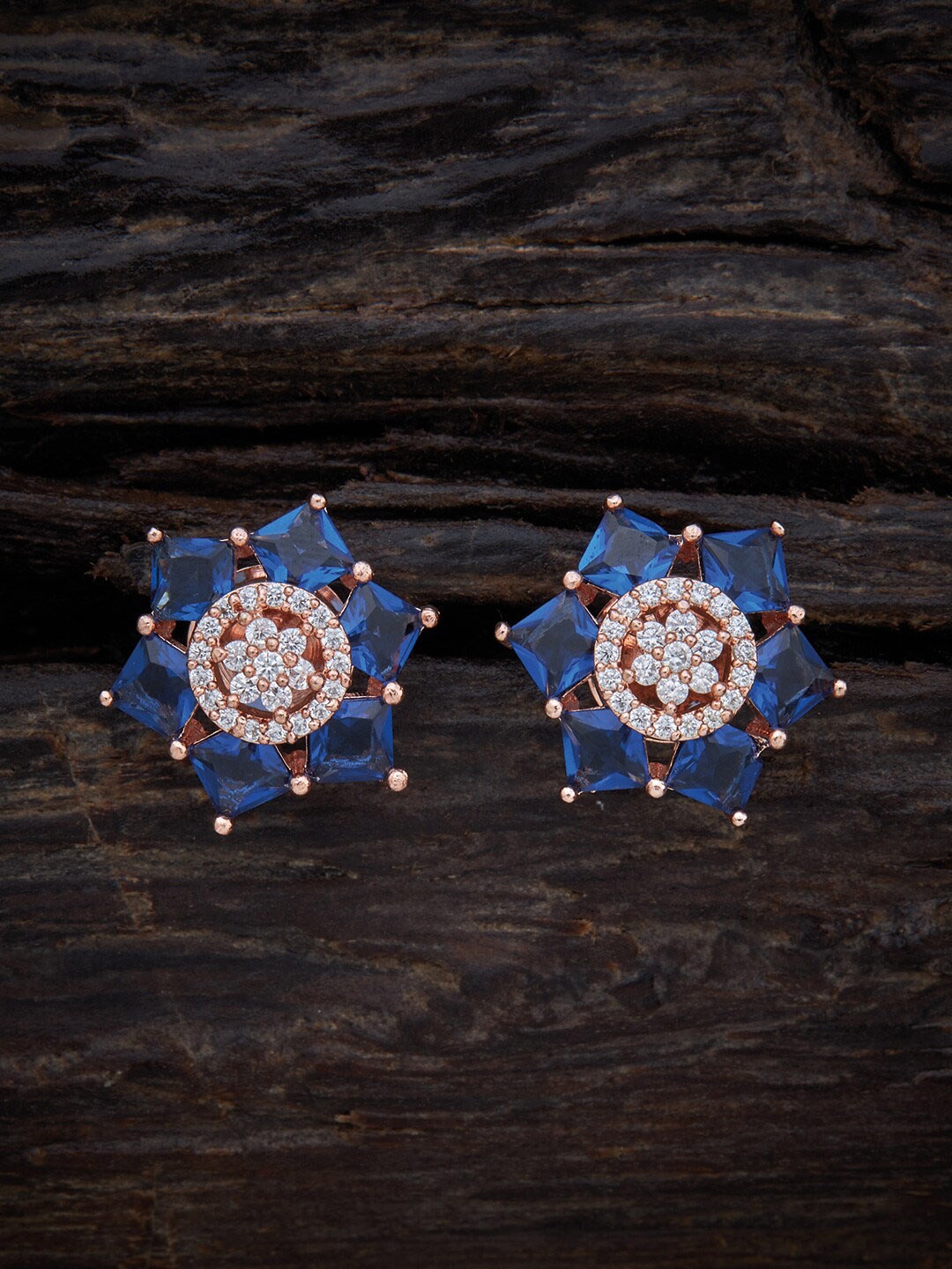 

Kushal's Fashion Jewellery Rose-Gold Plated Floral Studs Earrings, Blue