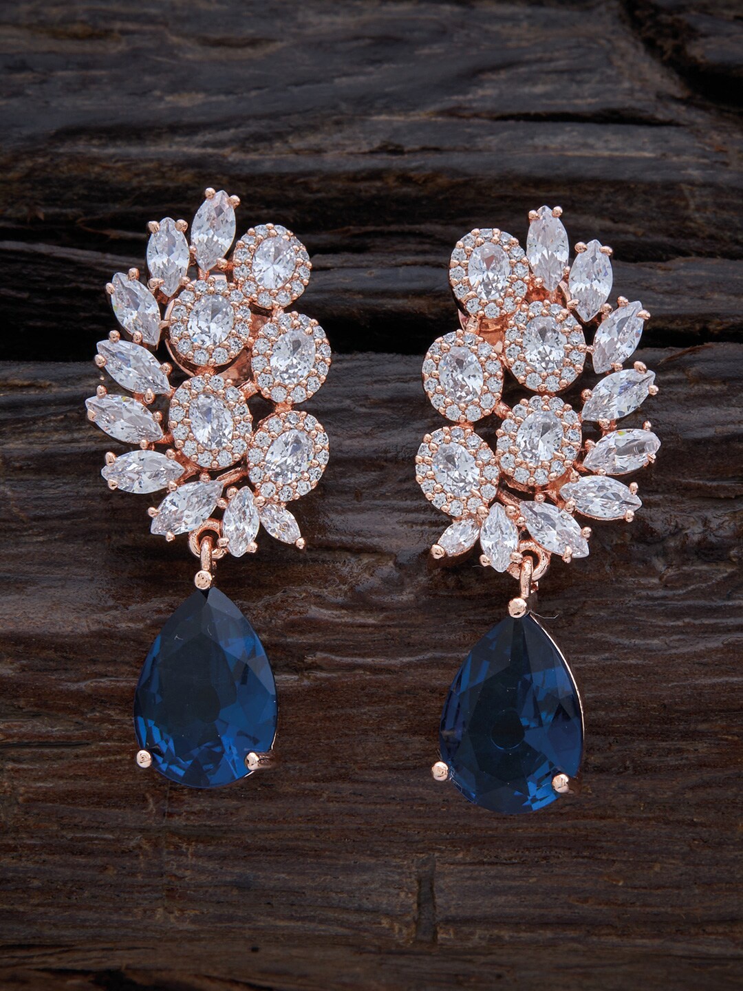 

Kushal's Fashion Jewellery Rose-Gold Plated Teardrop Shaped Drop Earrings, Blue