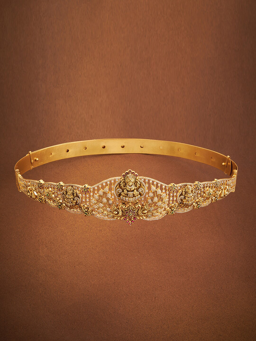 

Kushal's Fashion Jewellery CZ Stone-Studded Ethnic Waist Belt, Red