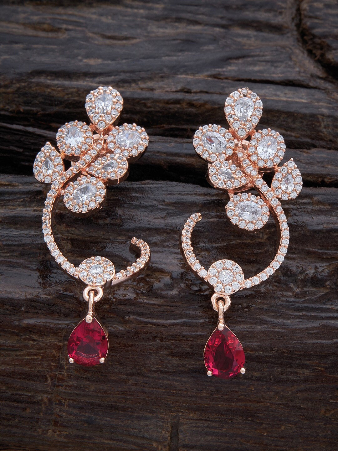 

Kushal's Fashion Jewellery Rose-Gold Plated Floral Drop Earrings, Red