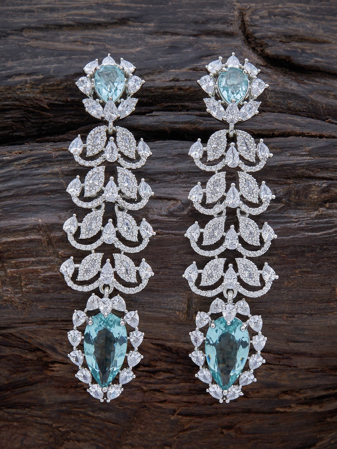 

Kushal's Fashion Jewellery Rhodium Plated Floral Drop Earrings, Sea green