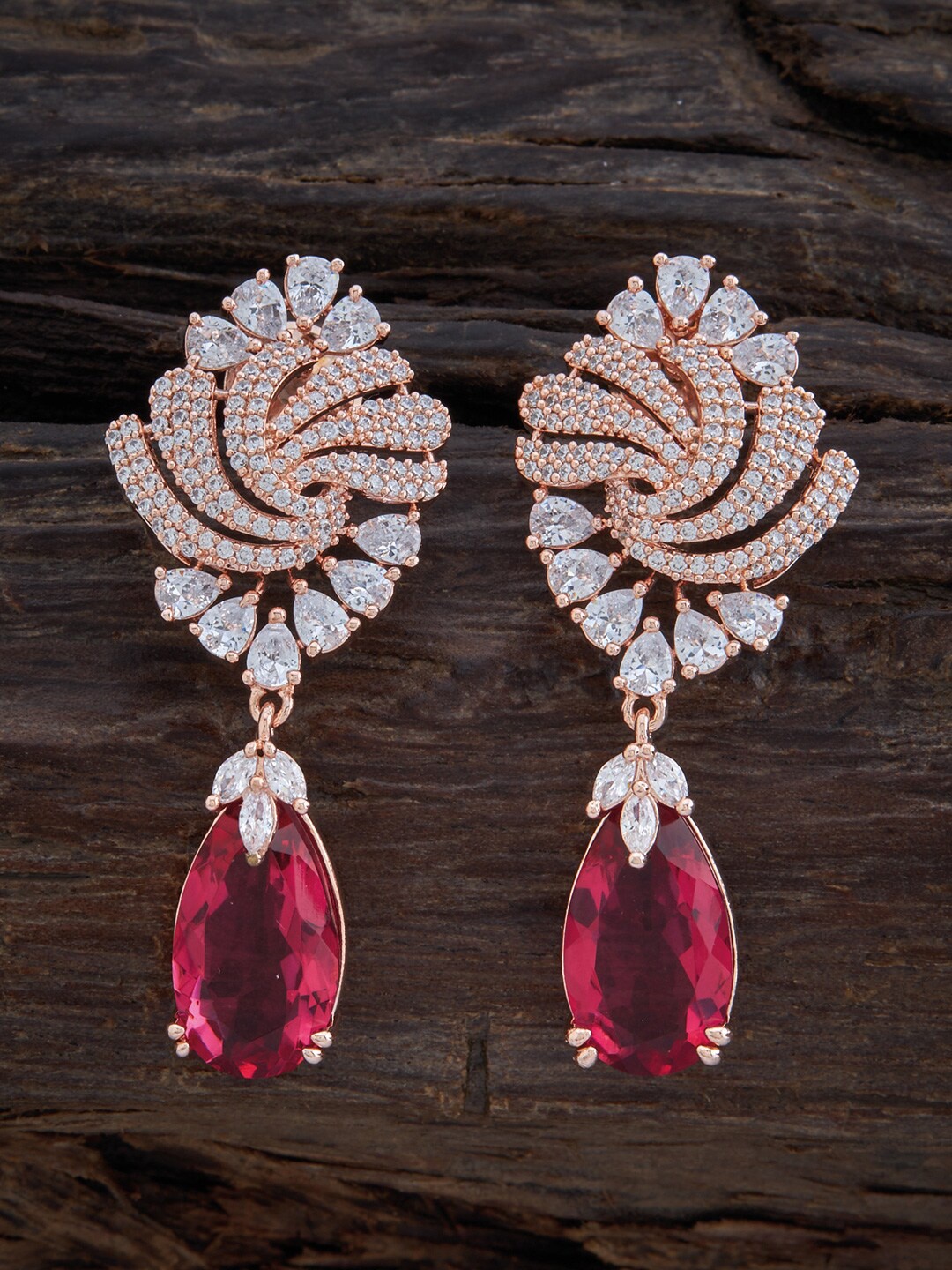 

Kushal's Fashion Jewellery Rose-Gold Plated Teardrop Shaped Drop Earrings, Red