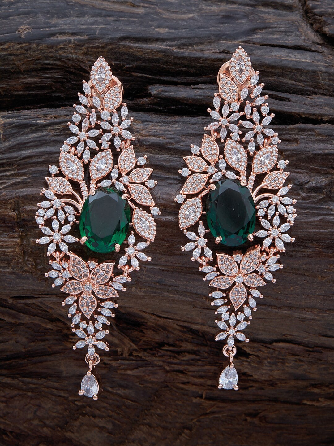 

Kushal's Fashion Jewellery Rose-Gold Plated Drop Earrings, Green