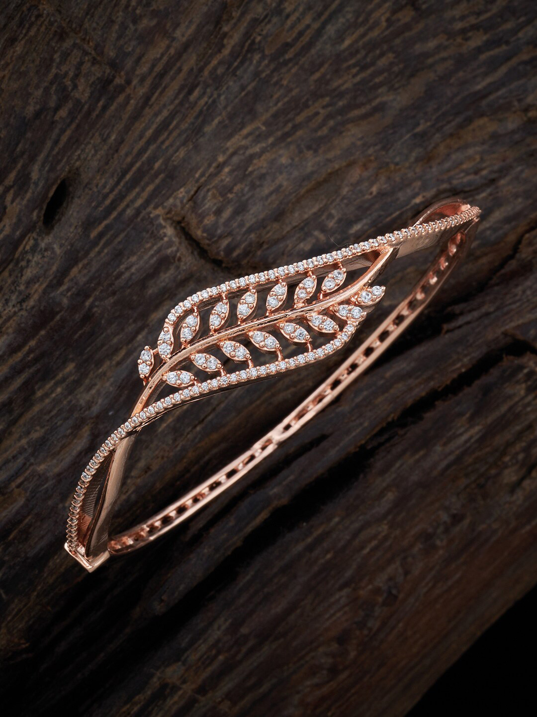 

Kushal's Fashion Jewellery Women Rose Gold-Plated Cubic Zirconia Kada Bracelet, White