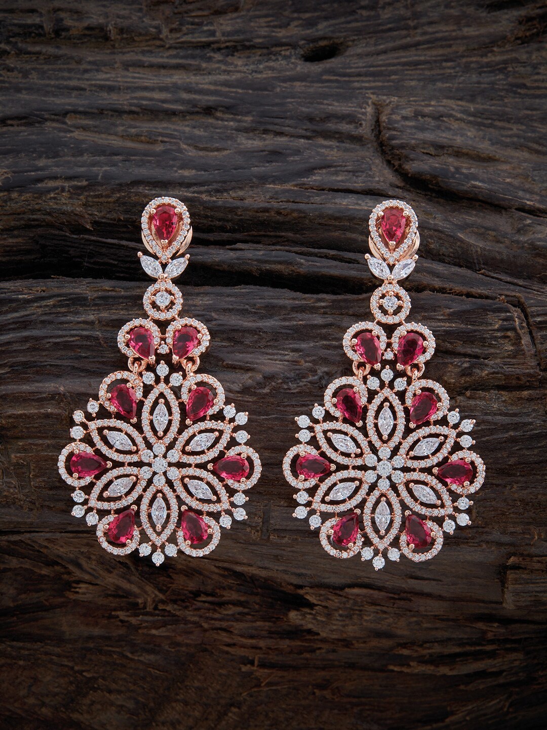 

Kushal's Fashion Jewellery Rose-Gold Plated Floral Drop Earrings, Red