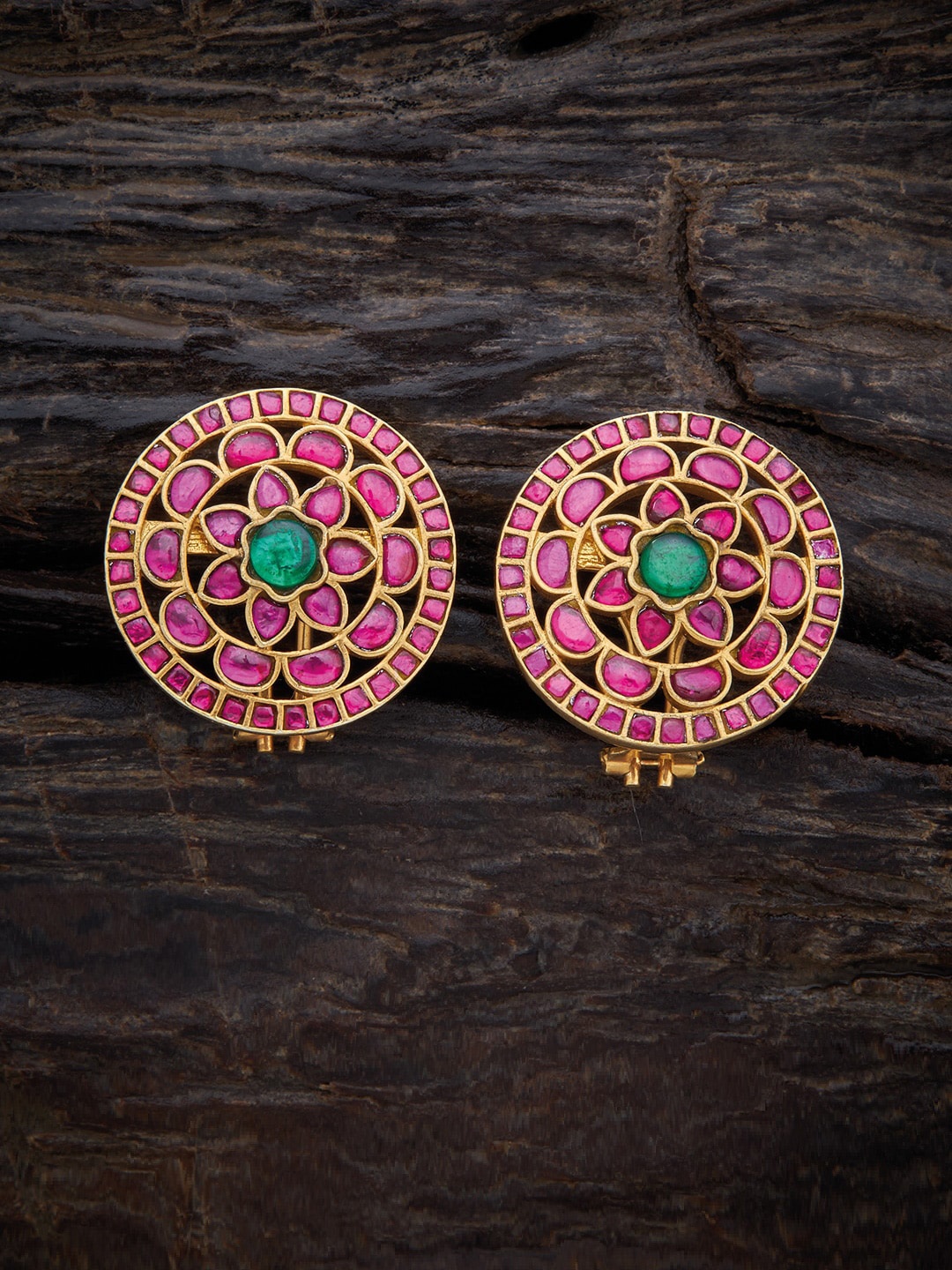 

Kushal's Fashion Jewellery Gold-Plated 92.5 Pure Silver Circular Studs Earrings, Red
