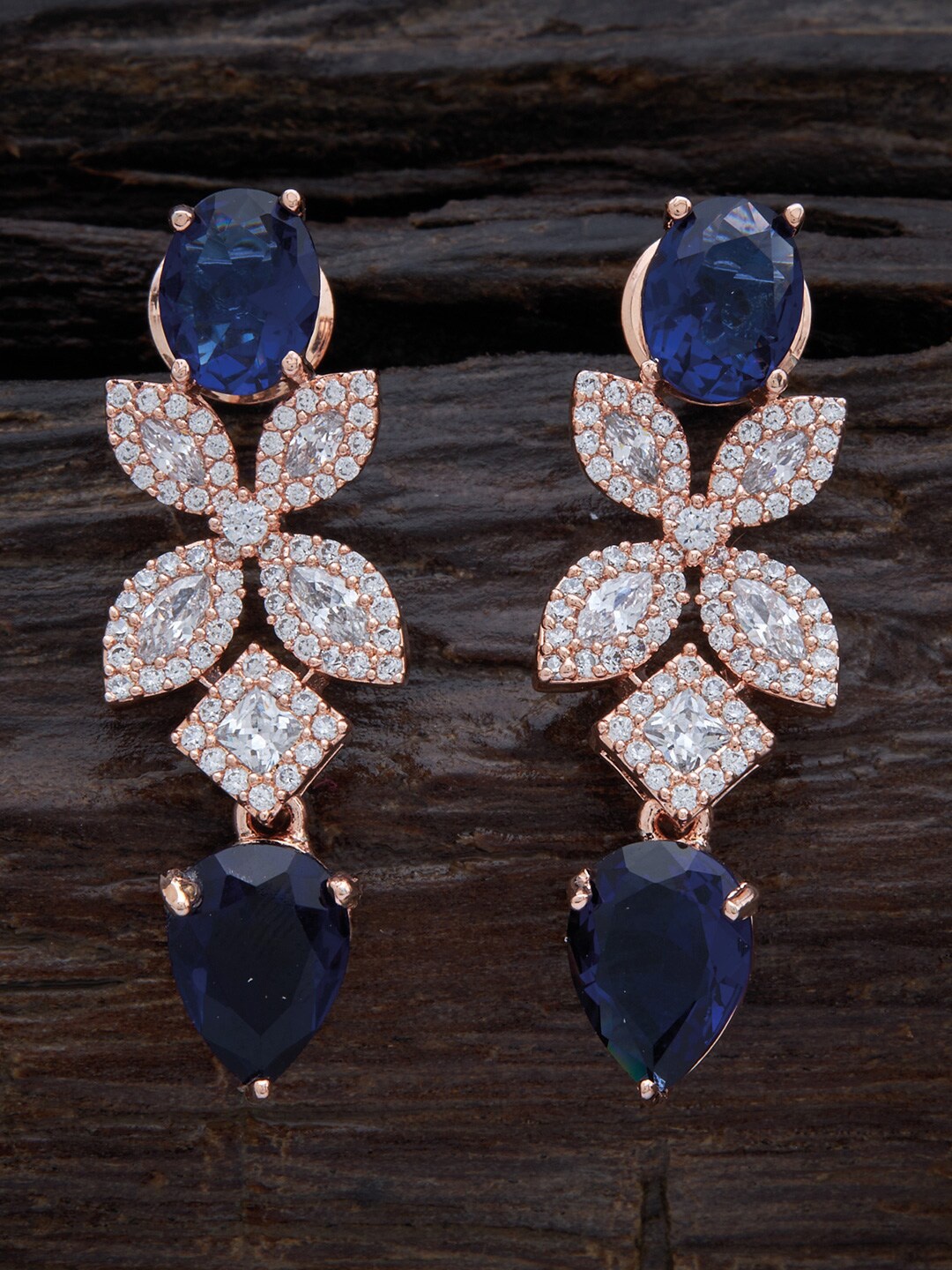

Kushal's Fashion Jewellery Rose-Gold Plated Floral Drop Earrings, Blue