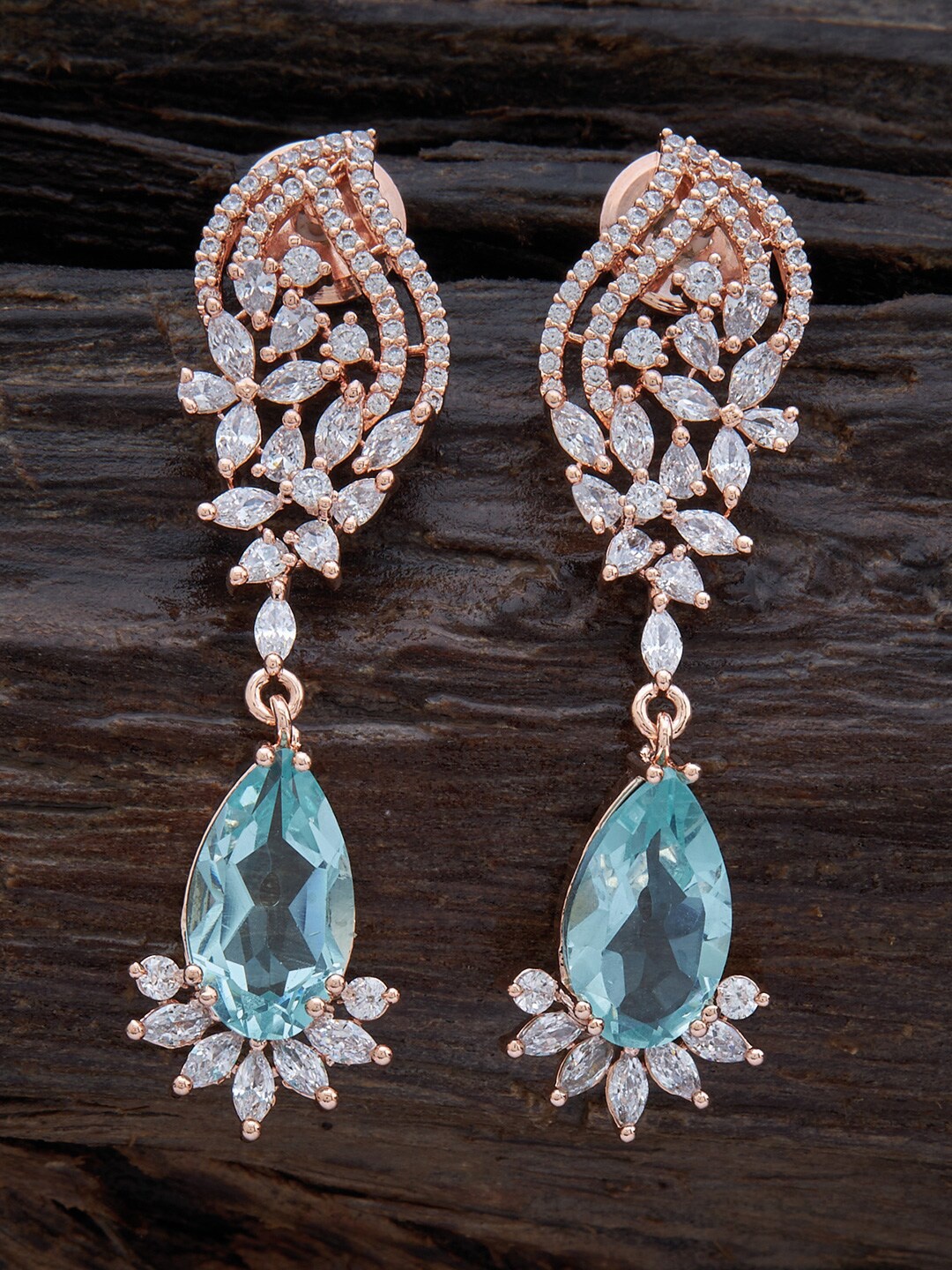 

Kushal's Fashion Jewellery Rose-Gold Plated Cubic Zirconia Studded Drop Earrings, Blue