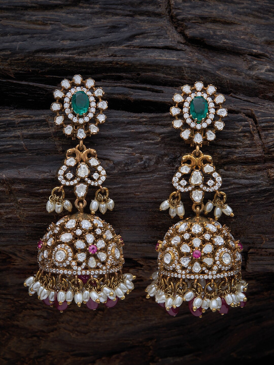 

Kushal's Fashion Jewellery Gold-Plated 92.5 Pure Silver Dome Shaped Jhumkas, Pink