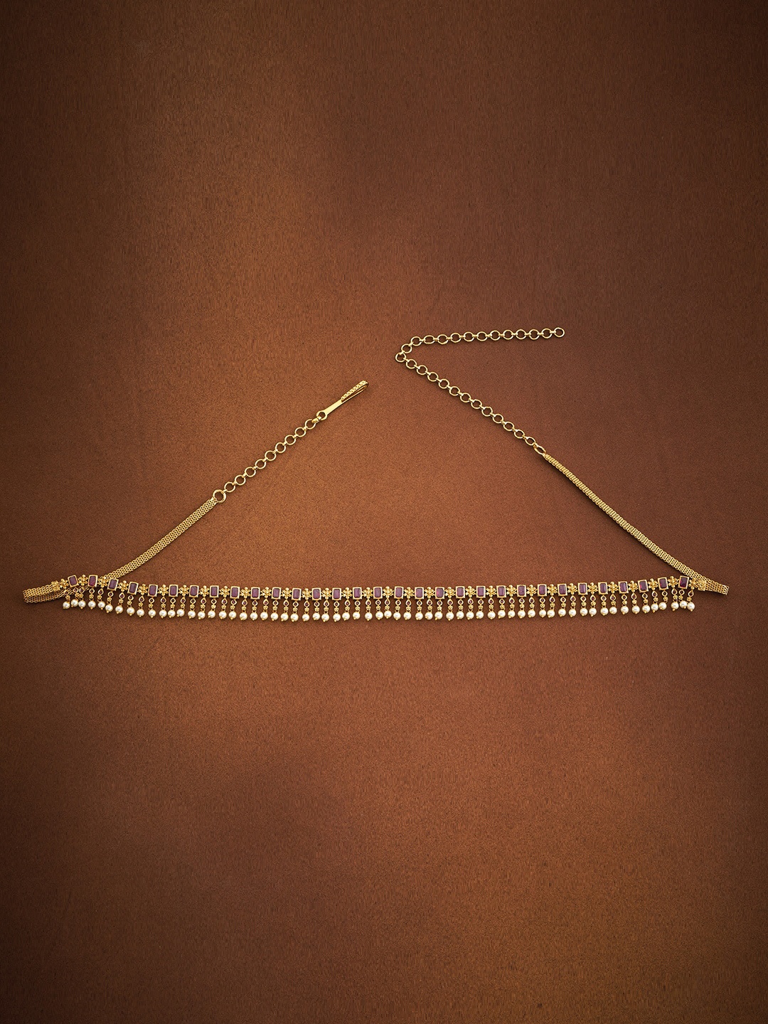 

Kushal's Fashion Jewellery Gold-Plated Stone-Studded Waist Belt, White