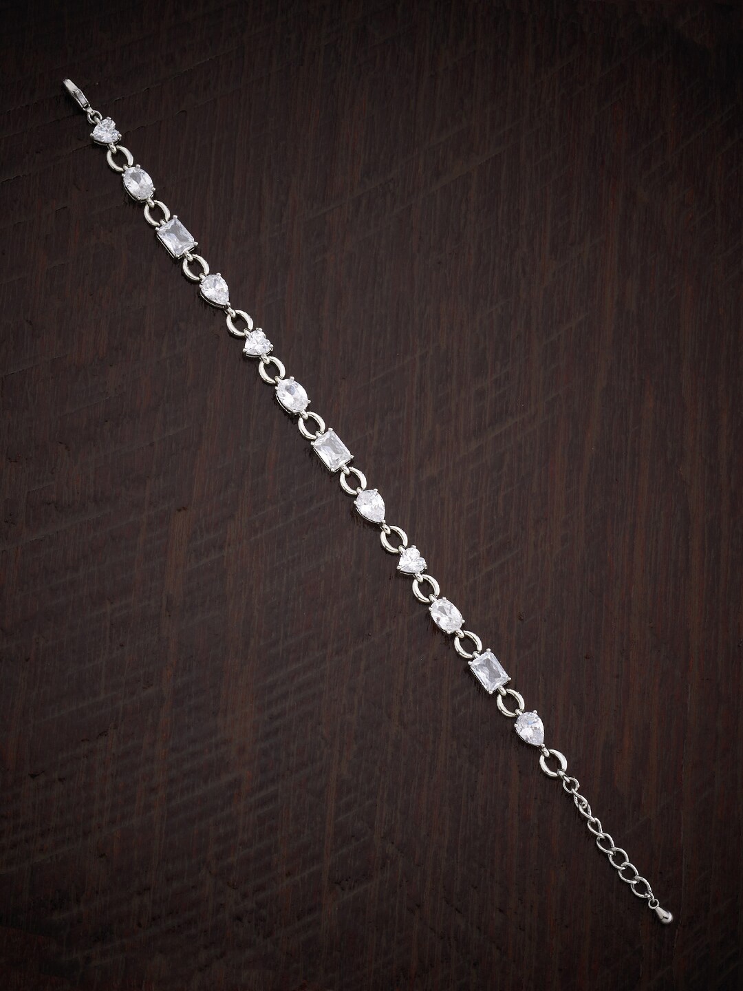 

Kushal's Fashion Jewellery Women Rhodium-Plated Cubic Zirconia Link Bracelet, White