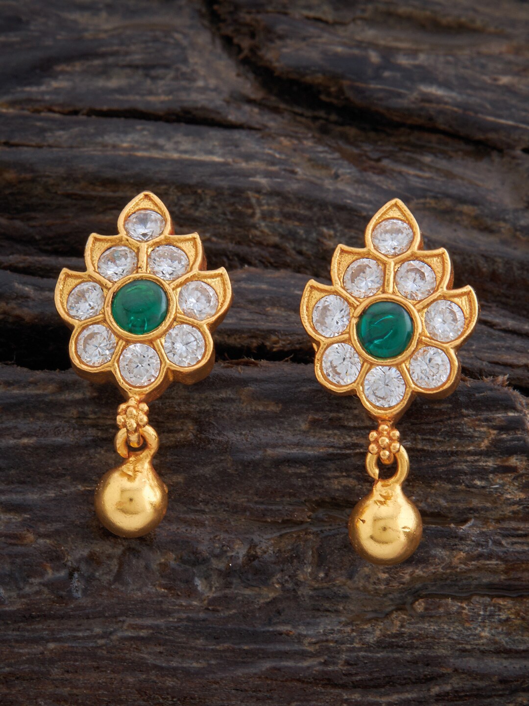 

Kushal's Fashion Jewellery Gold-Plated 92.5 Pure Silver Floral Drop Earrings, Green