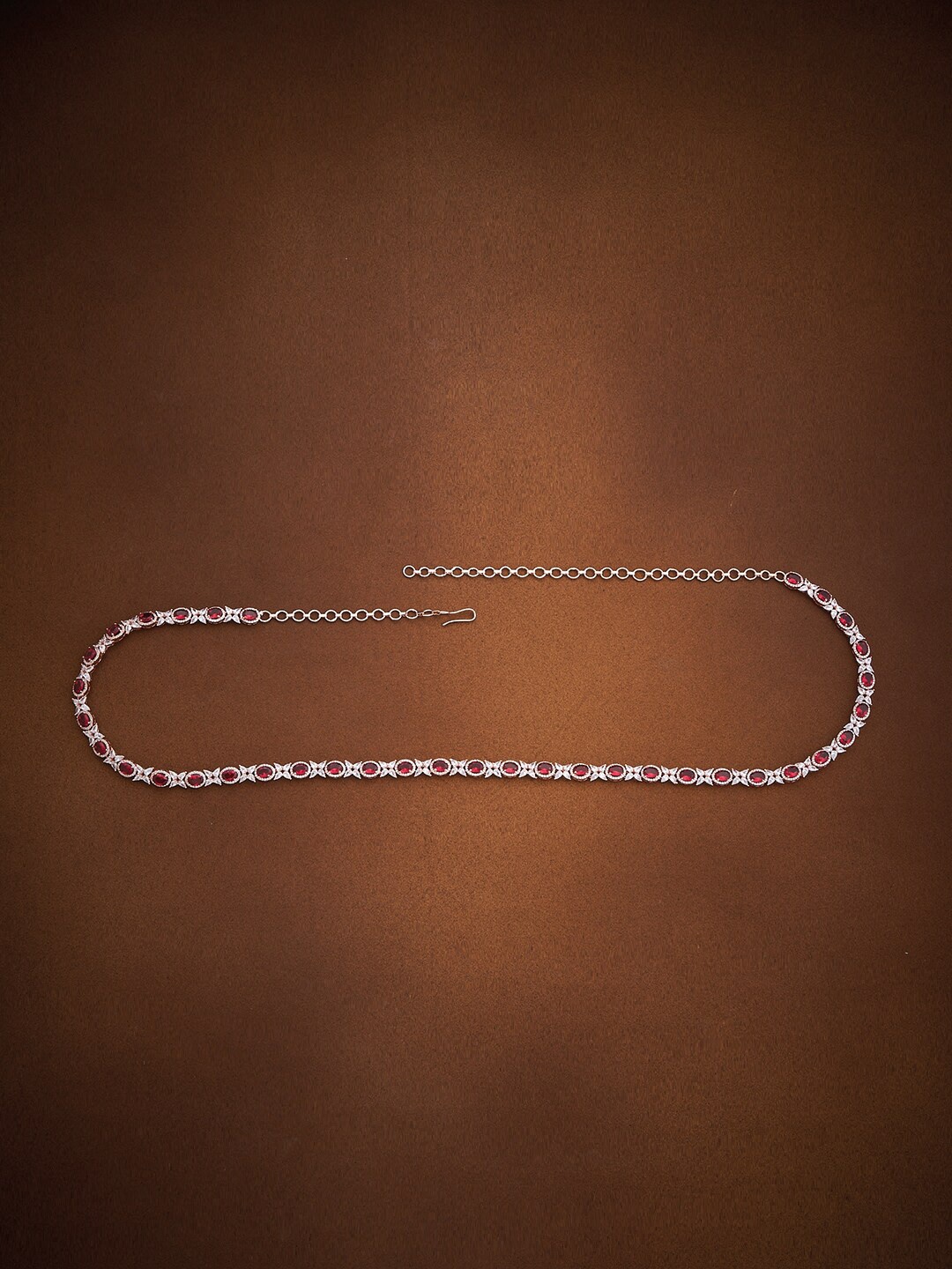 

Kushal's Fashion Jewellery Rose-Gold Plated & CZ Studded Waist Belt, Red