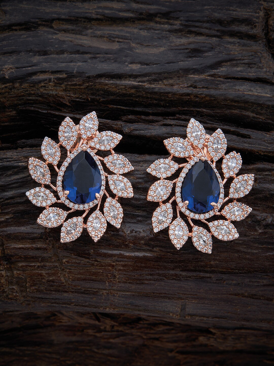 

Kushal's Fashion Jewellery Rose Gold-Plated Teardrop Shaped Cubic Zirconia Studs Earrings, Blue