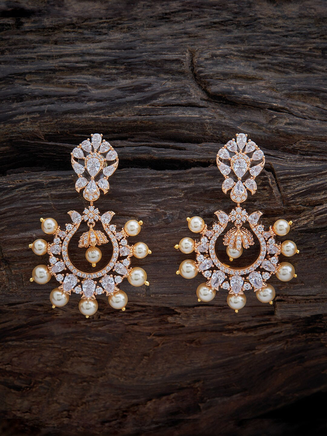 

Kushal's Fashion Jewellery Gold-Plated Floral Cubic Zirconia Studs Earrings, White