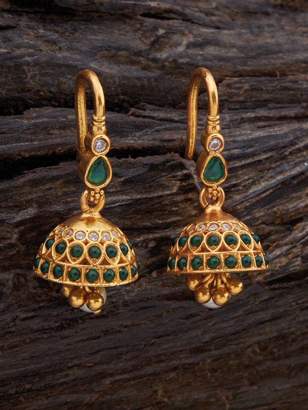 

Kushal's Fashion Jewellery Gold-Plated 92.5 Pure Silver Dome Shaped Jhumkas, Green