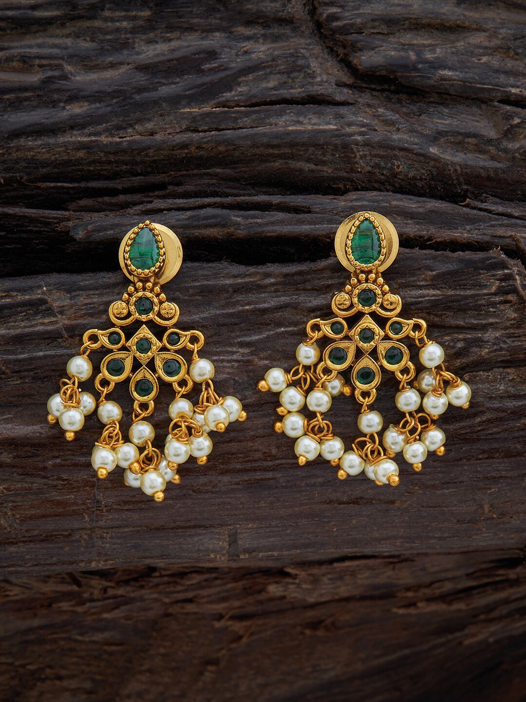 

Kushal's Fashion Jewellery Gold-Plated Stone Studded Drop Earrings, Green