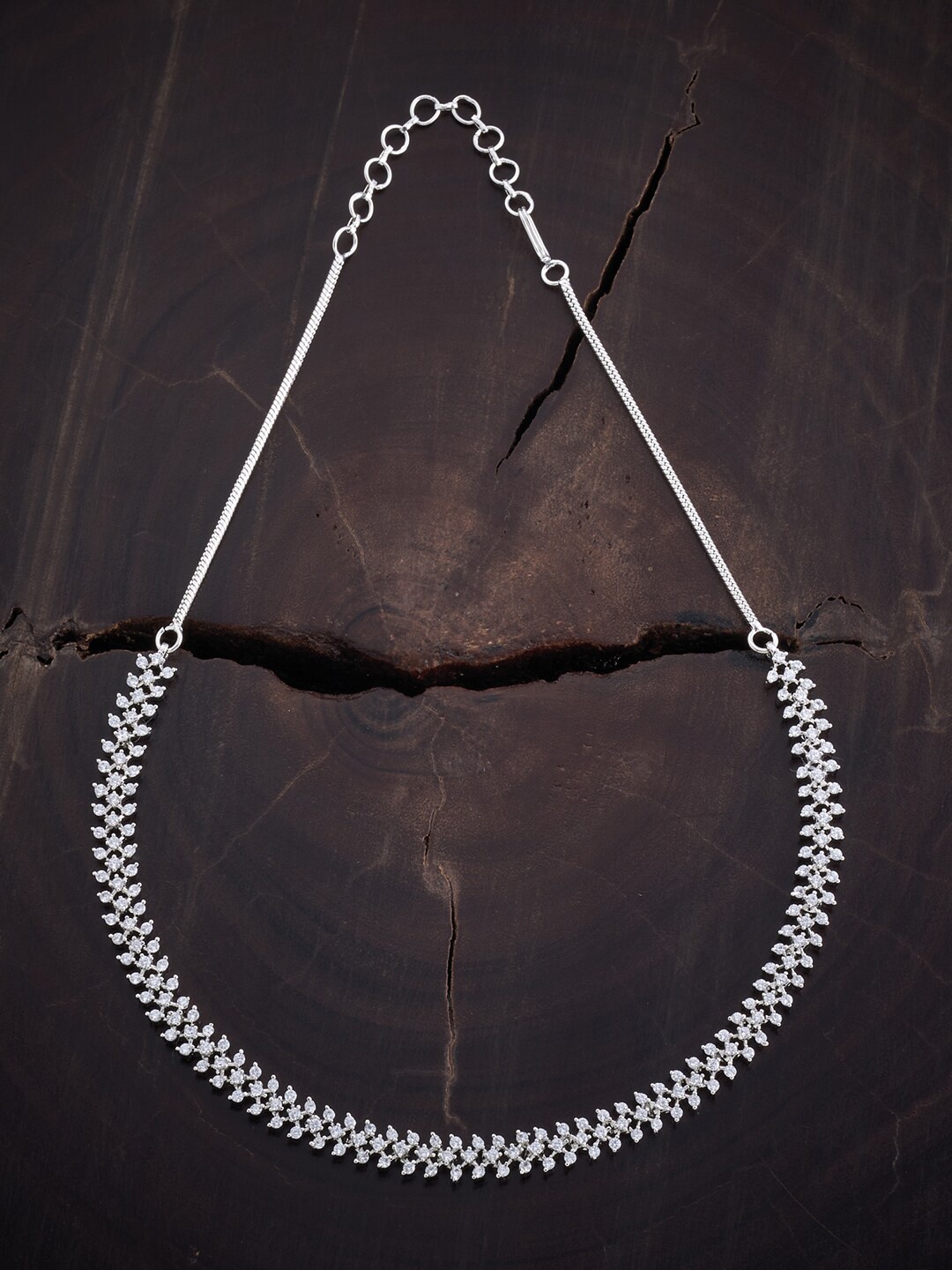 

Kushal's Fashion Jewellery Sparkling Cubic Zirconia Studded Rhodium-Plated Necklace, Silver
