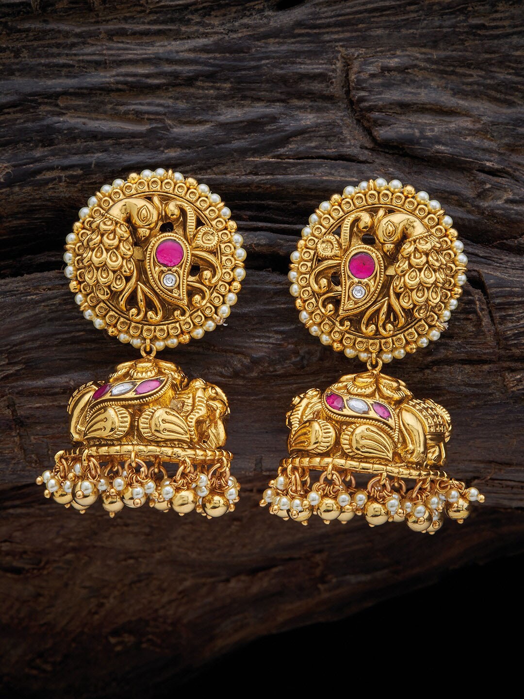 

Kushal's Fashion Jewellery Gold-Plated 92.5 Pure Silver Classic Jhumkas, Pink