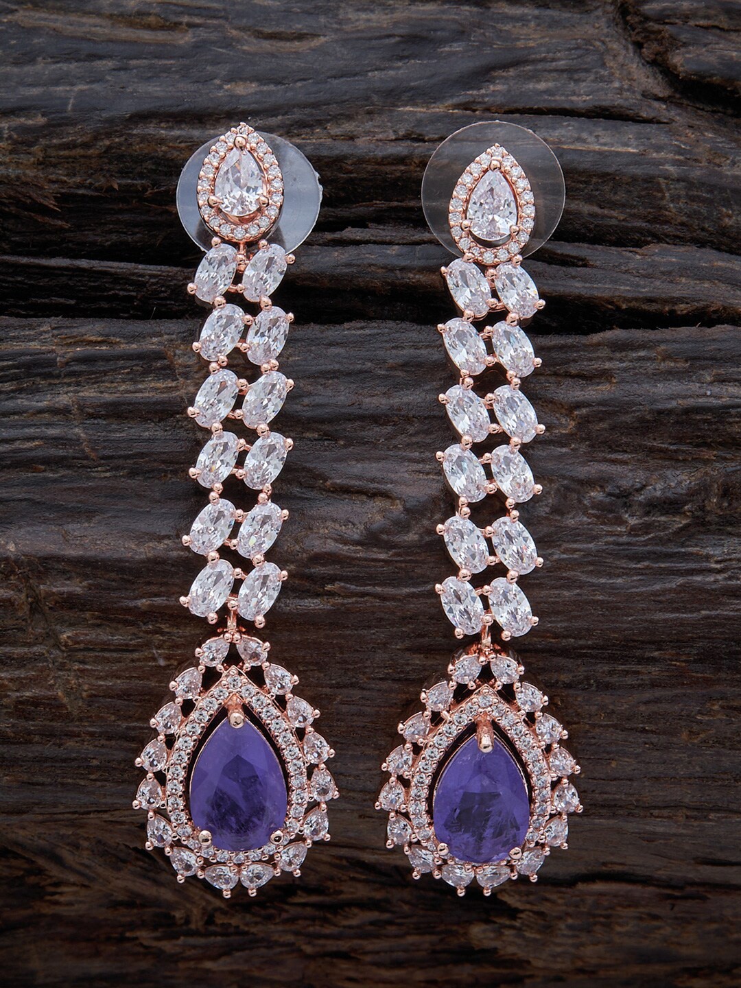

Kushal's Fashion Jewellery Rose Gold-Plated Teardrop Shaped Cubic Zirconia Drop Earrings, Lavender