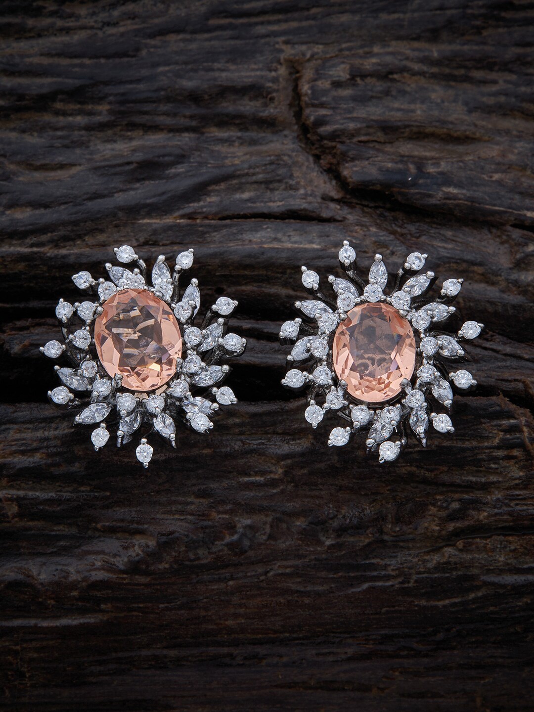 

Kushal's Fashion Jewellery Rhodium Plated Champagne Floral Studs Earrings