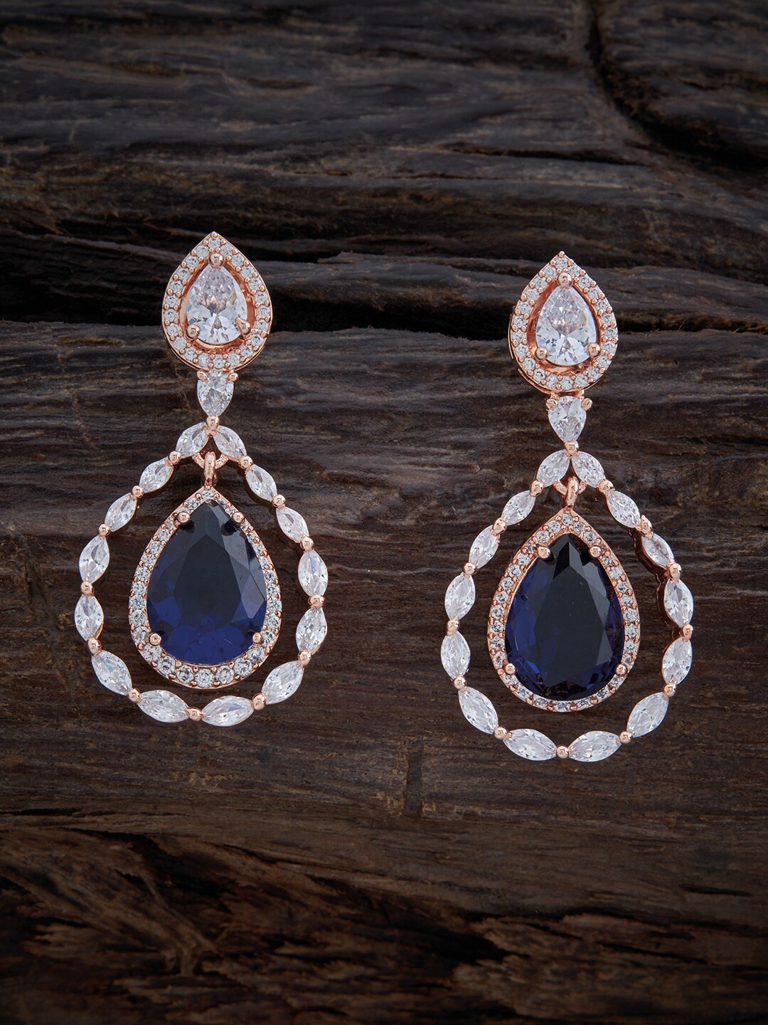 

Kushal's Fashion Jewellery Rose-Gold Plated Teardrop Shaped Drop Earrings, Blue