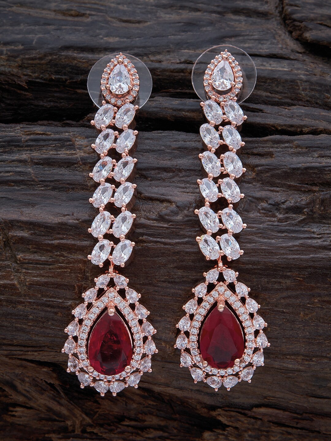 

Kushal's Fashion Jewellery Rose-Gold Plated Teardrop Shaped Drop Earrings, Red