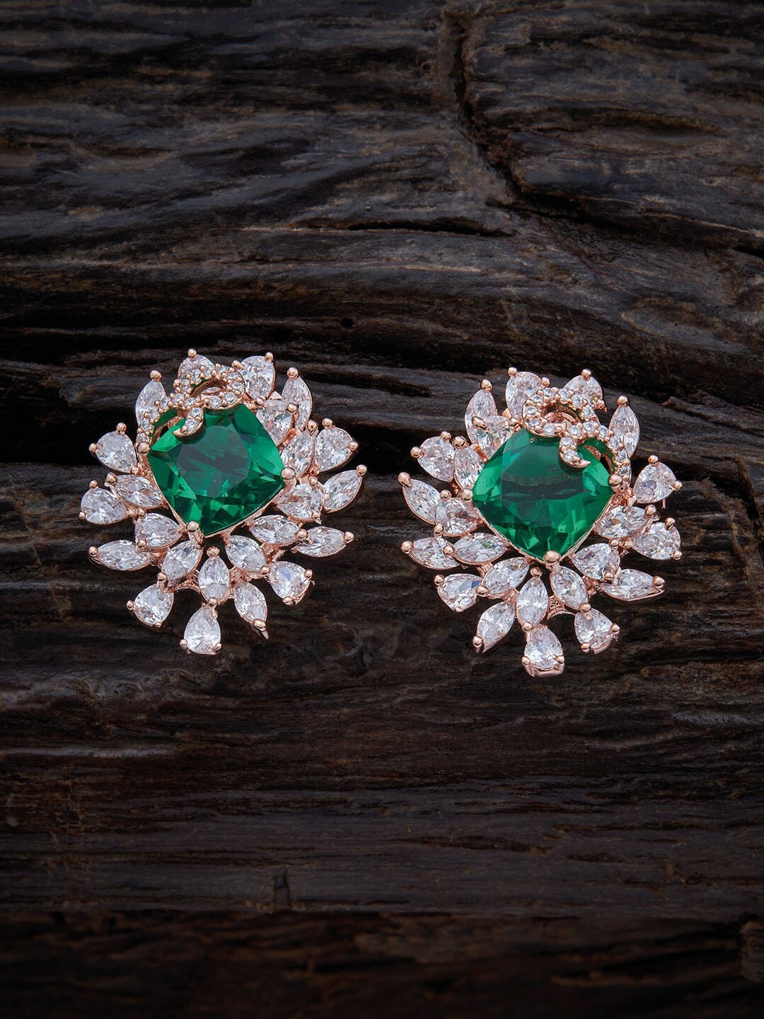 

Kushal's Fashion Jewellery Rose-Gold Plated Floral Studs Earrings, Green
