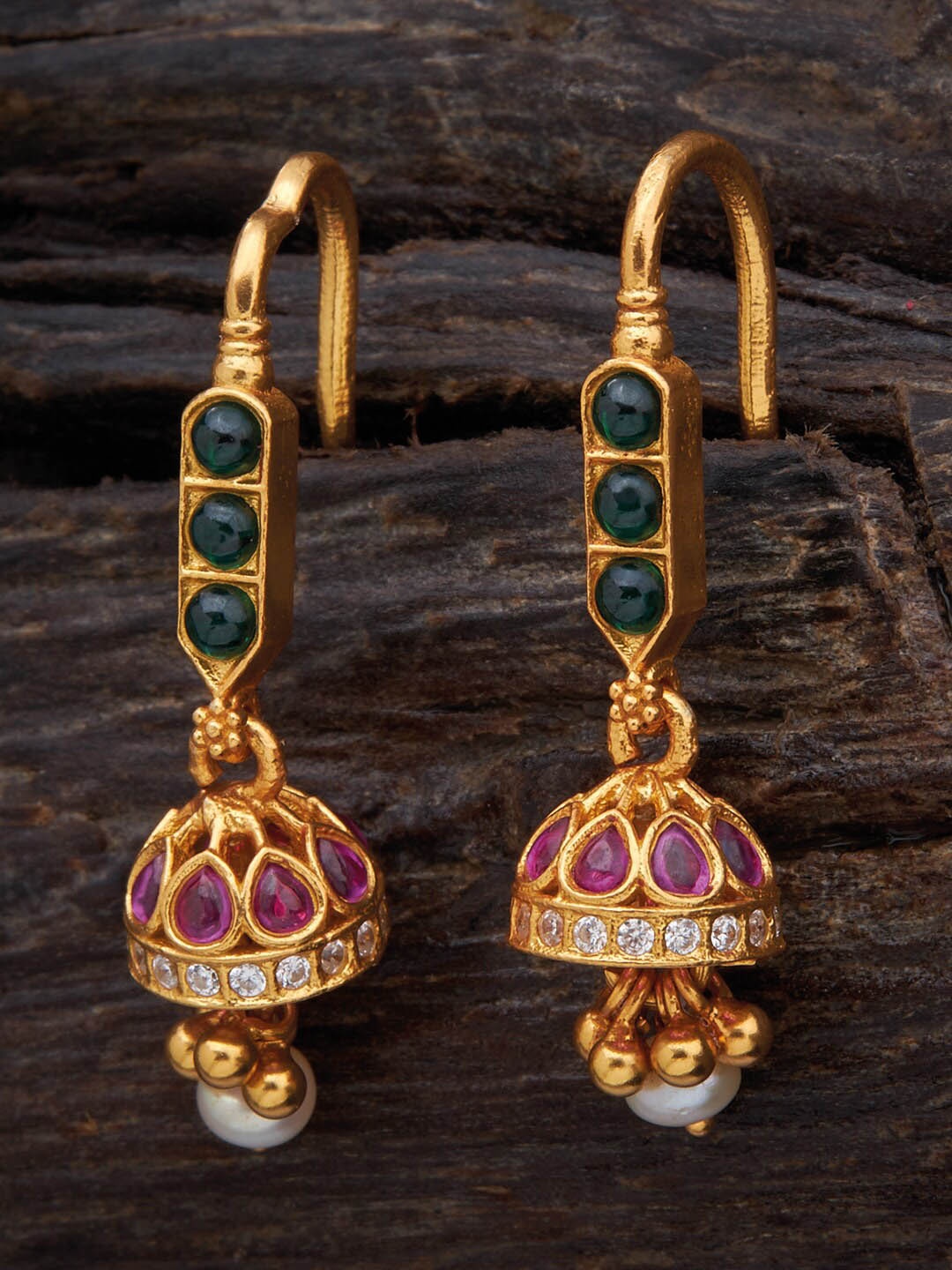 

Kushal's Fashion Jewellery Gold Plated Classic Jhumkas Earrings, Red