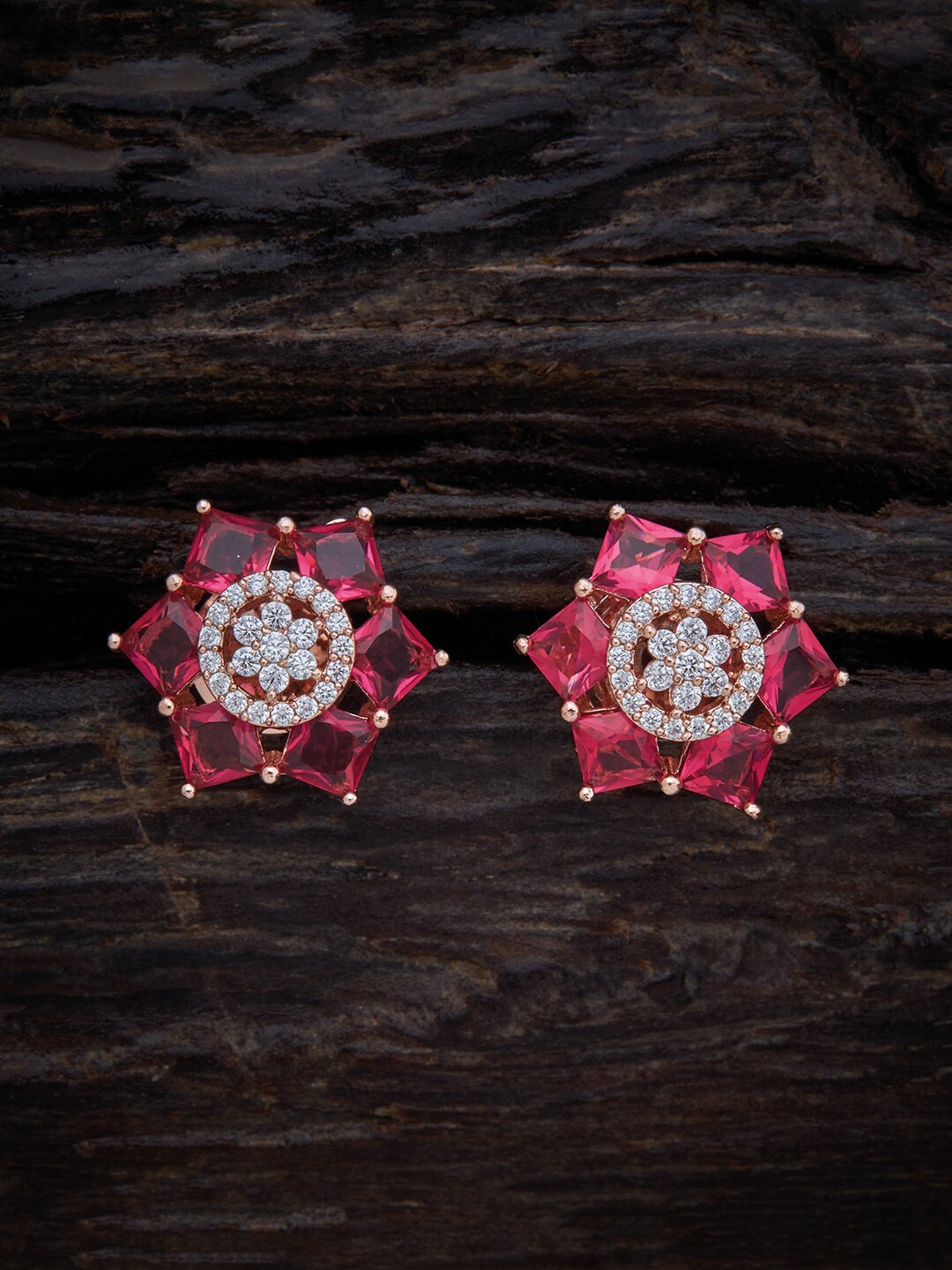 

Kushal's Fashion Jewellery Rose-Gold Plated Floral Studs Earrings, Red