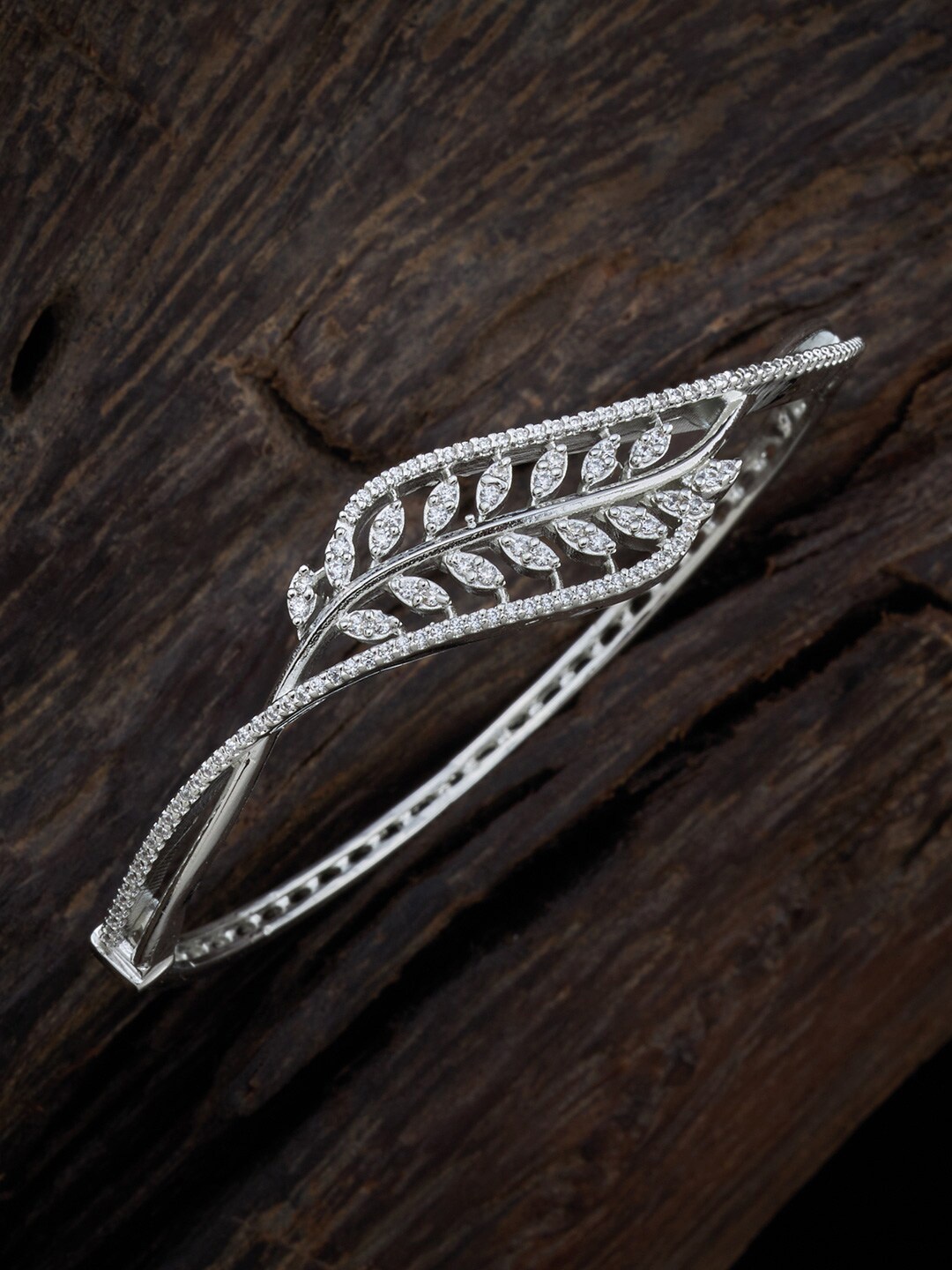 

Kushal's Fashion Jewellery Women Rhodium-Plated Cubic Zirconia Kada Bracelet, White