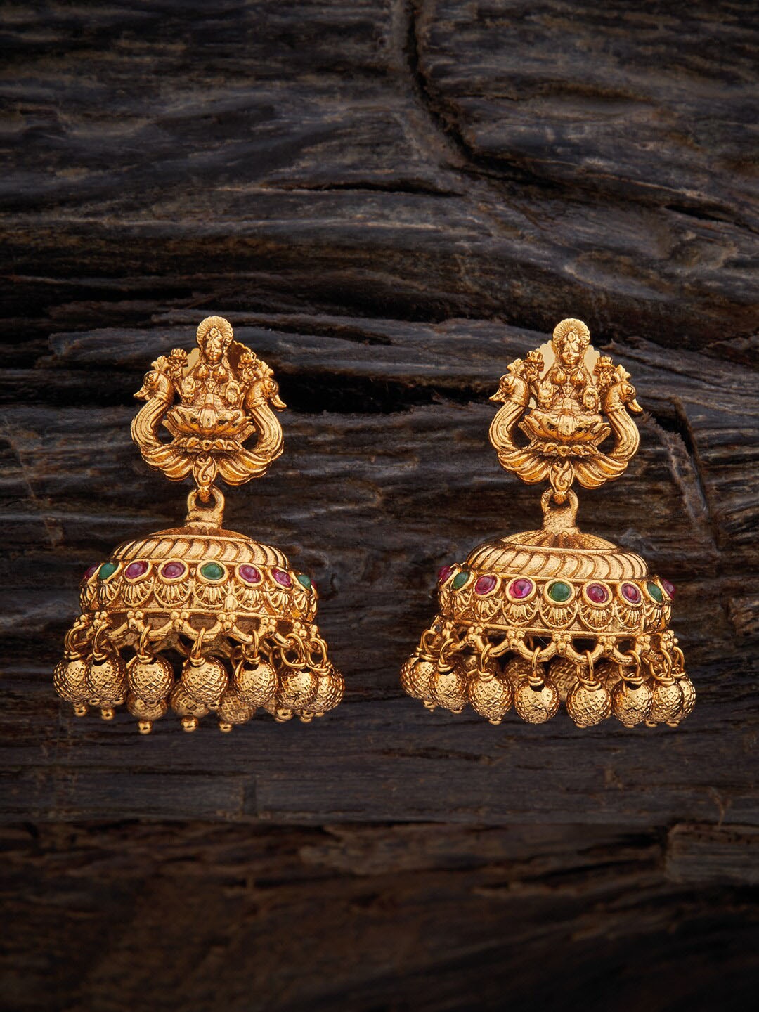 

Kushal's Fashion Jewellery Gold Plated Classic Jhumkas Earrings, Red