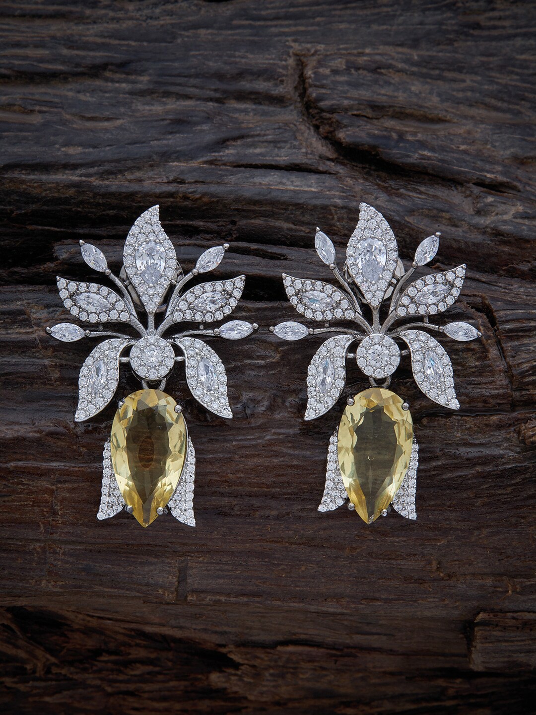 

Kushal's Fashion Jewellery Rhodium Plated Floral Studs Earrings, Yellow