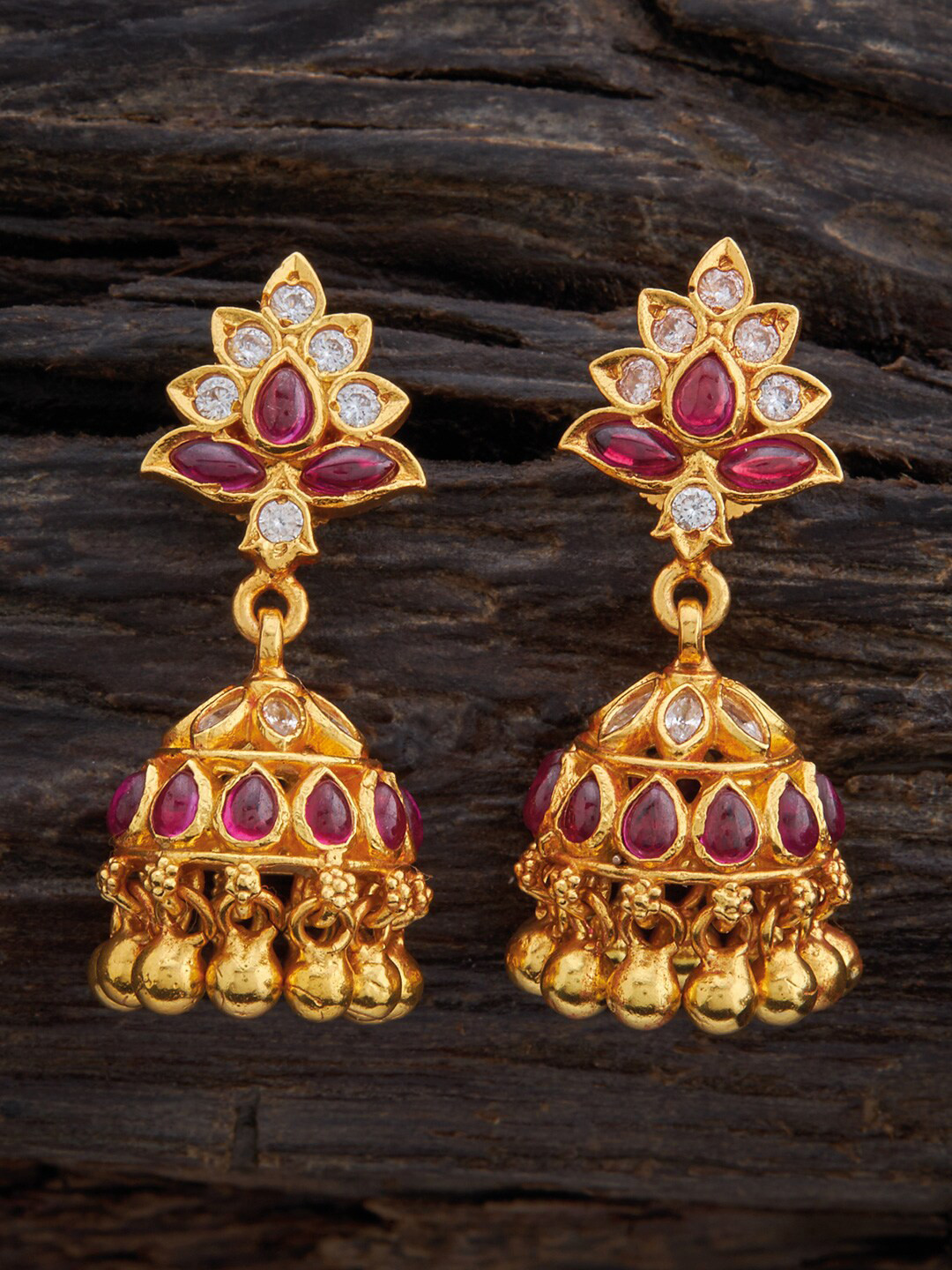 

Kushal's Fashion Jewellery Gold Plated Classic Jhumkas Earrings, Red