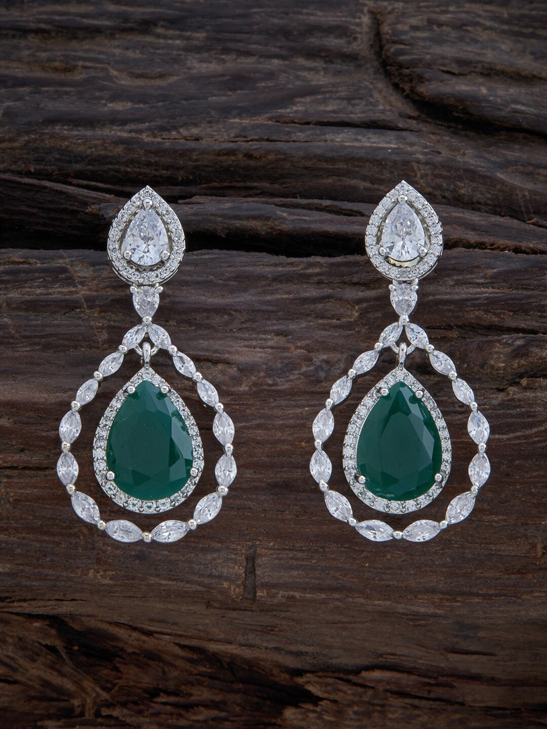 

Kushal's Fashion Jewellery Rhodium Plated Teardrop Shaped Drop Earrings, Green