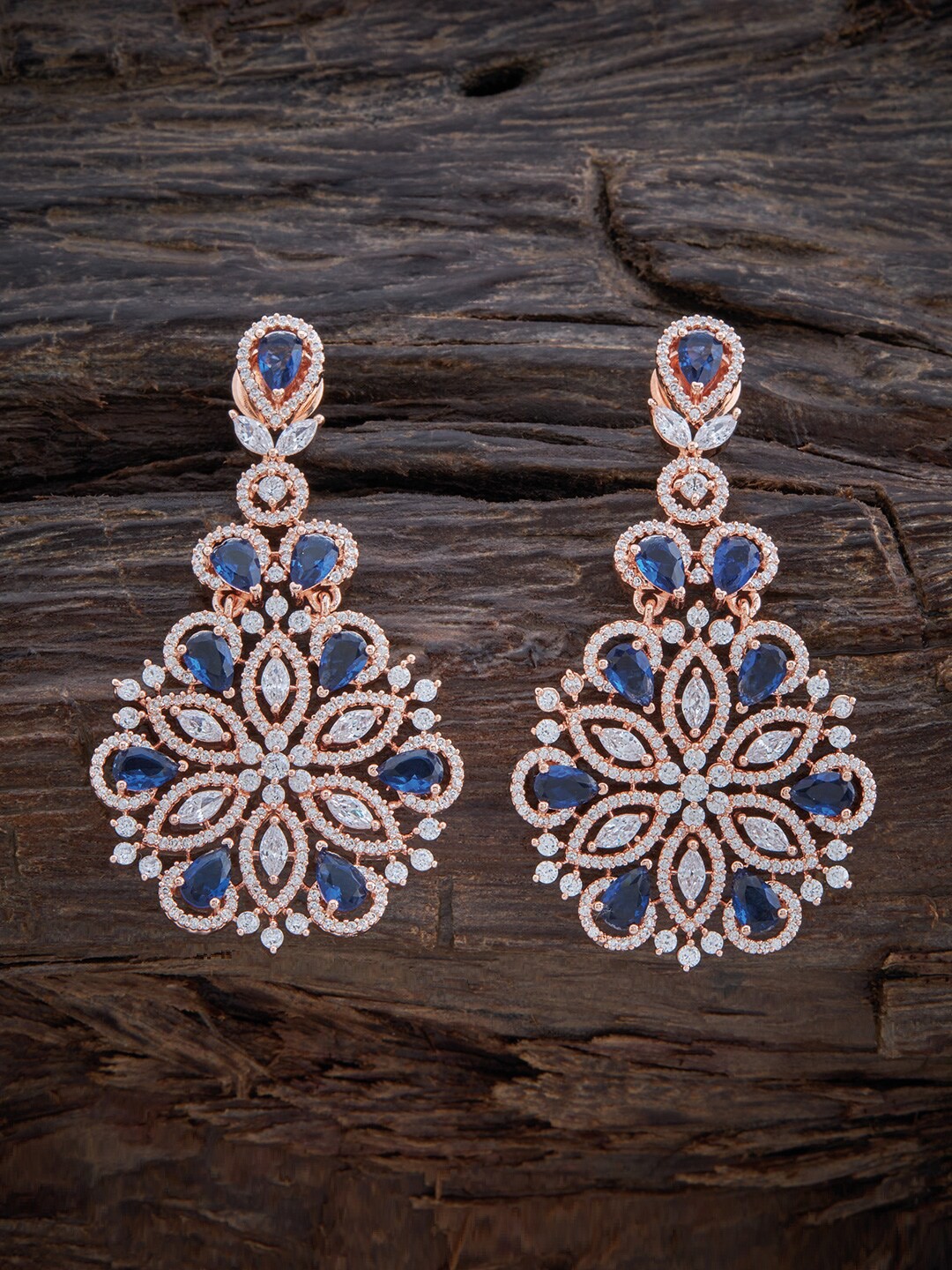 

Kushal's Fashion Jewellery Rose-Gold Plated Floral Drop Earrings, Blue