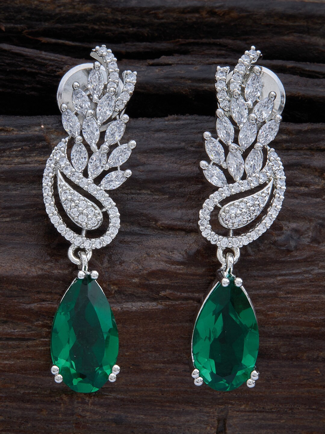 

Kushal's Fashion Jewellery Rhodium Plated Teardrop Shaped Drop Earrings, Green