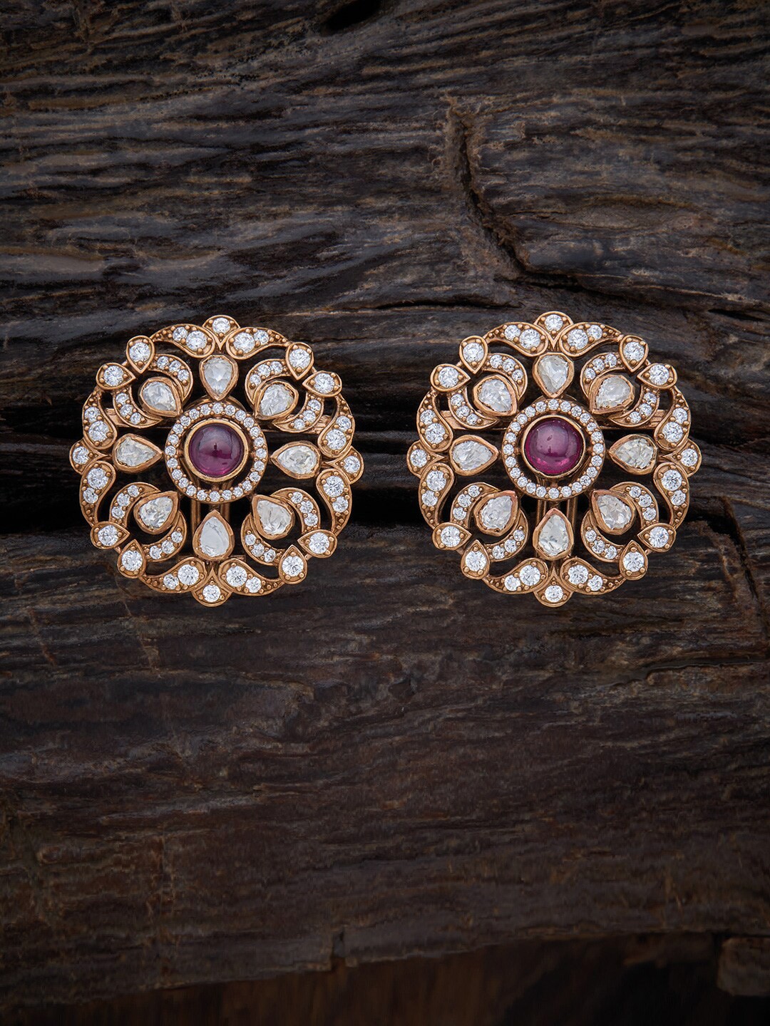 

Kushal's Fashion Jewellery Gold Plated Floral Studs Earrings, Red
